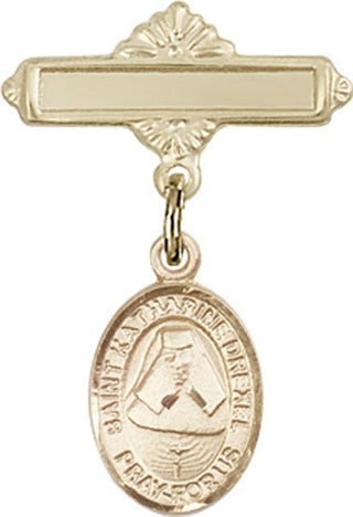14kt Gold Polished Badge Pin St. Katharine Drexel Baby Badge - Engravable