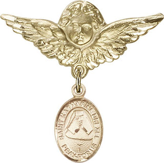 14kt Gold Large Angel w/Wings St. Katharine Drexel Baby Badge - Engravable