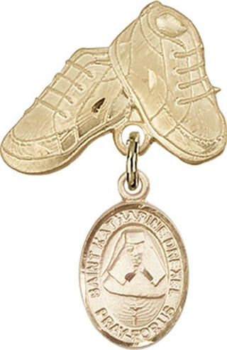 14kt Gold Baby Boots St. Katharine Drexel Baby Badge - Engravable