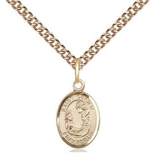 14kt Gold Saint Cecilia Medal Engraved Catholic Saint Jewelry