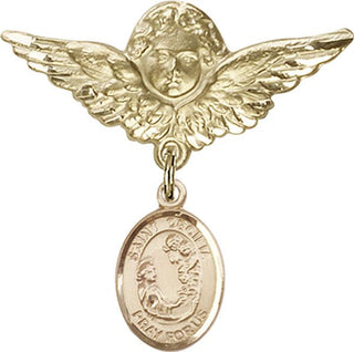 14kt Gold Large Angel w/Wings St. Cecilia Baby Badge - Engravable