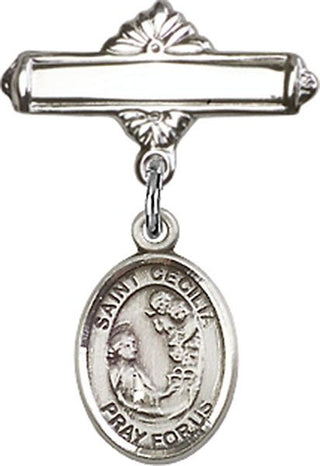 Sterling Silver Polished Badge Pin St. Cecilia Baby Badge - Engravable