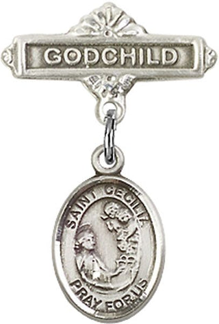 Sterling Silver Godchild St. Cecilia Baby Badge - Engravable