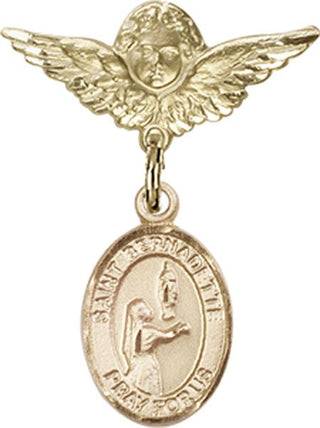 14kt Gold Filled Small Angel w/Wings St. Bernadette Baby Badge - Engravable