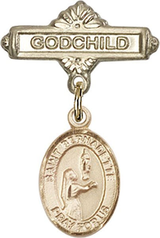 14kt Gold Filled Godchild St. Bernadette Baby Badge - Engravable