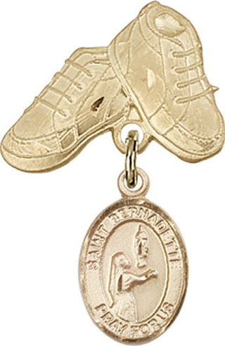14kt Gold Baby Boots St. Bernadette Baby Badge - Engravable