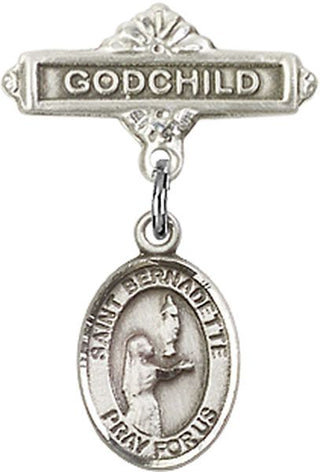 Sterling Silver Godchild St. Bernadette Baby Badge - Engravable
