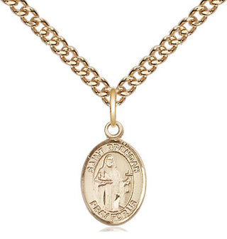 14kt Gold Saint Brendan the Navigator Medal Engraved Catholic Saint Jewelry