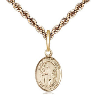 14kt Gold Saint Brendan the Navigator Medal Engraved Catholic Saint Jewelry