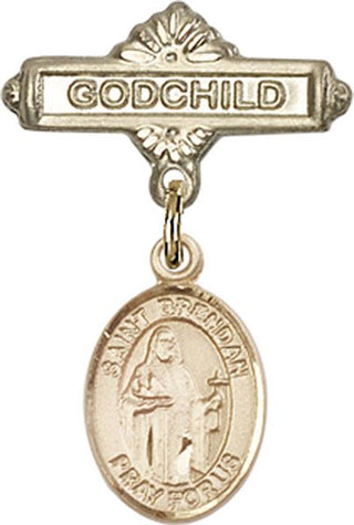 14kt Gold Godchild St. Brendan the Navigator Baby Badge - Engravable