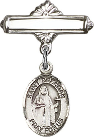 Sterling Silver Polished Badge Pin St. Brendan the Navigator Baby Badge - Engravable
