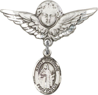 Sterling Silver Large Angel w/Wings St. Brendan the Navigator Baby Badge - Engravable