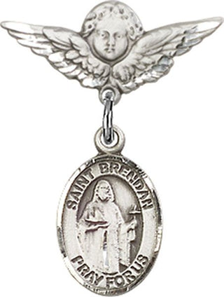 Sterling Silver Small Angel w/Wings St. Brendan the Navigator Baby Badge - Engravable