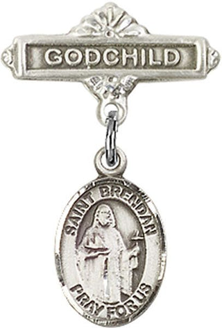 Sterling Silver Godchild St. Brendan the Navigator Baby Badge - Engravable