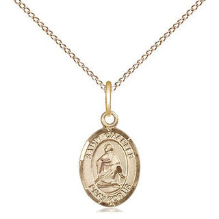 14kt Gold Saint Charles Borromeo Medal Engraved Catholic Saint Jewelry