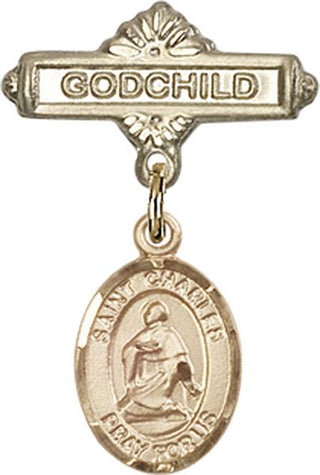 14kt Gold Filled Godchild St. Charles Borromeo Baby Badge - Engravable