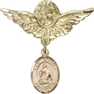 14kt Gold Large Angel w/Wings St. Charles Borromeo Baby Badge - Engravable