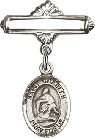 Sterling Silver Polished Badge Pin St. Charles Borromeo Baby Badge - Engravable