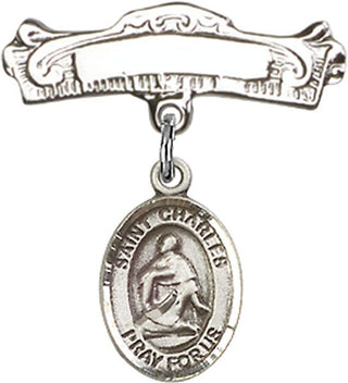 Sterling Silver Badge Pin St. Charles Borromeo Baby Badge - Engravable