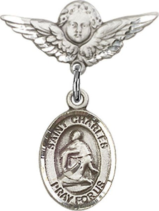 Sterling Silver Small Angel w/Wings St. Charles Borromeo Baby Badge - Engravable