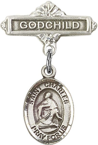 Sterling Silver Godchild St. Charles Borromeo Baby Badge - Engravable