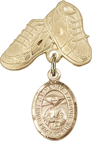 14kt Gold Filled Baby Boots St. Catherine Laboure Baby Badge - Engravable
