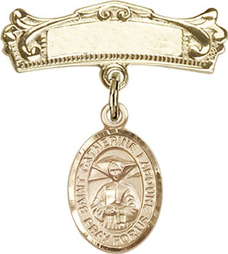 14kt Gold Badge Pin St. Catherine Laboure Baby Badge - Engravable