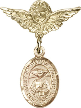 14kt Gold Small Angel w/Wings St. Catherine Laboure Baby Badge - Engravable