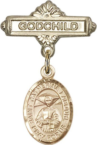 14kt Gold Godchild St. Catherine Laboure Baby Badge - Engravable
