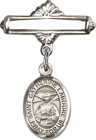 Sterling Silver Polished Badge Pin St. Catherine Laboure Baby Badge - Engravable