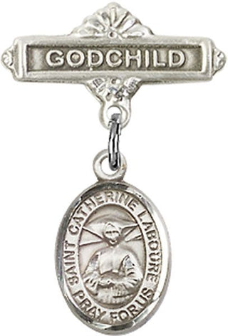 Sterling Silver Godchild St. Catherine Laboure Baby Badge - Engravable