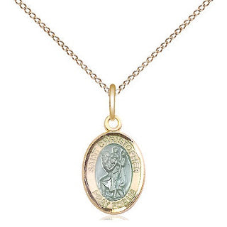 14kt Gold Filled Saint Christopher w/Epoxy Medal Religious and Catholic Jewelry Engraved Catholic Saint Jewelry