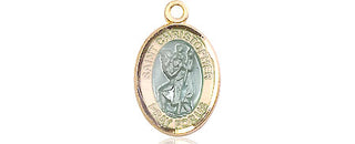 14kt Gold Saint Christopher w/Epoxy Medal Engraved Catholic Saint Jewelry