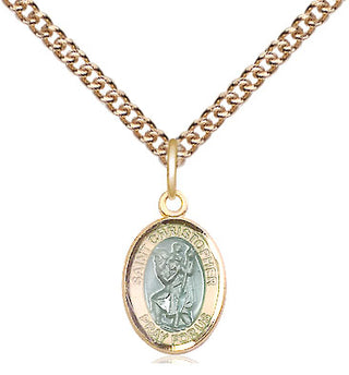 14kt Gold Saint Christopher w/Epoxy Medal Engraved Catholic Saint Jewelry