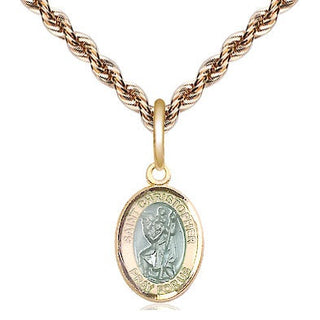 14kt Gold Saint Christopher w/Epoxy Medal Engraved Catholic Saint Jewelry