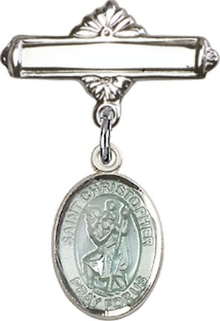 Sterling Silver Polished Badge Pin St. Christopher Baby Badge - Engravable
