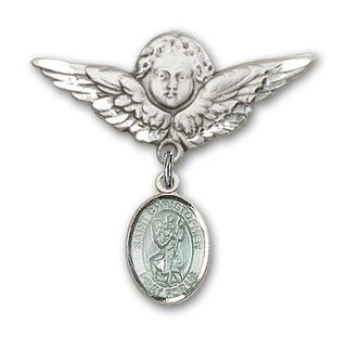Sterling Silver Large Angel w/Wings St. Christopher Baby Badge - Engravable