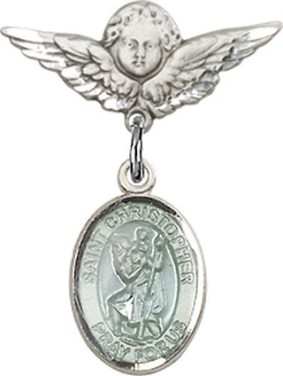 Sterling Silver Small Angel w/Wings St. Christopher Baby Badge - Engravable