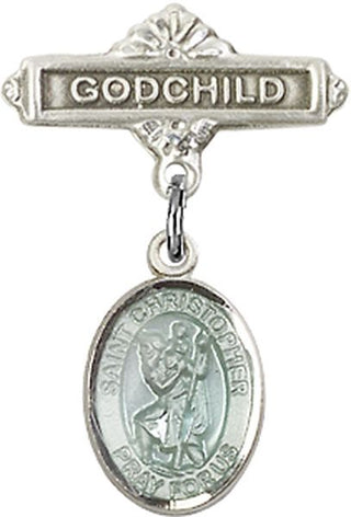 Sterling Silver Godchild St. Christopher Baby Badge - Engravable