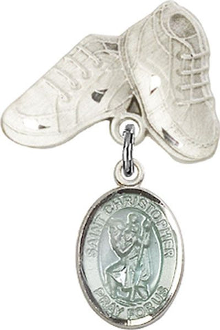 Sterling Silver Baby Boots St. Christopher Baby Badge - Engravable