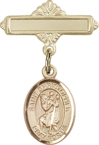 14kt Gold Filled Polished Badge Pin St. Christopher Baby Badge - Engravable