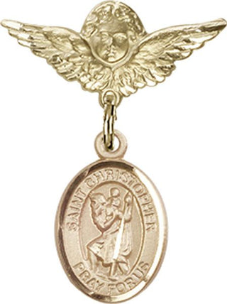 14kt Gold Filled Small Angel w/Wings St. Christopher Baby Badge - Engravable