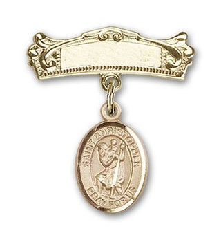 14kt Gold Badge Pin St. Christopher Baby Badge - Engravable