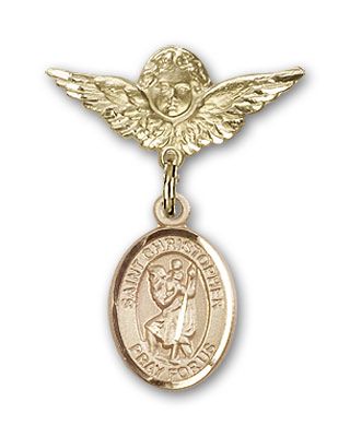 14kt Gold Small Angel w/Wings St. Christopher Baby Badge - Engravable