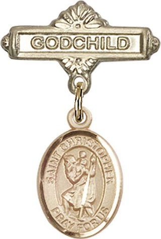 14kt Gold Godchild St. Christopher Baby Badge - Engravable