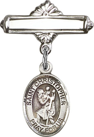 Sterling Silver Polished Badge Pin St. Christopher Baby Badge - Engravable