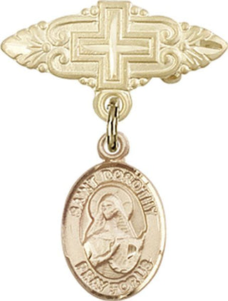 14kt Gold Filled Badge Pin With Cross St. Dorothy Baby Badge - Engravable
