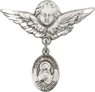 Sterling Silver Large Angel w/Wings St. Dorothy Baby Badge - Engravable