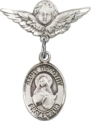 Sterling Silver Small Angel w/Wings St. Dorothy Baby Badge - Engravable