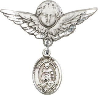 Sterling Silver Large Angel w/Wings St. Daniel Baby Badge - Engravable